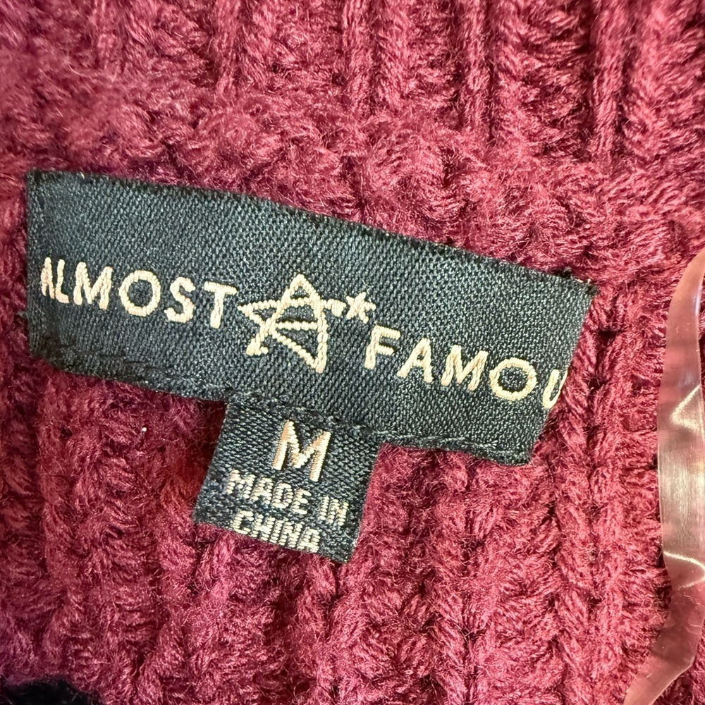 Almost Famous MEDIUM Burgundy Knit Cardigan Sweater With Back Lace Up Detail - Picture 7 of 8